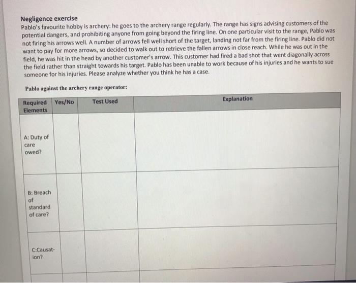 Answer using templete provided. Negligence