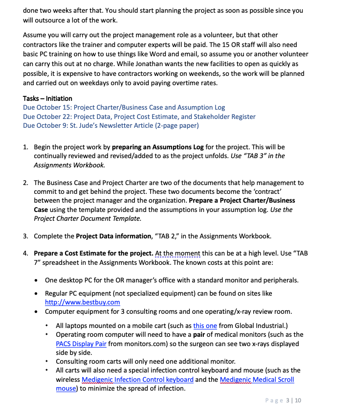 Assignment #1 Instructions: You are the project