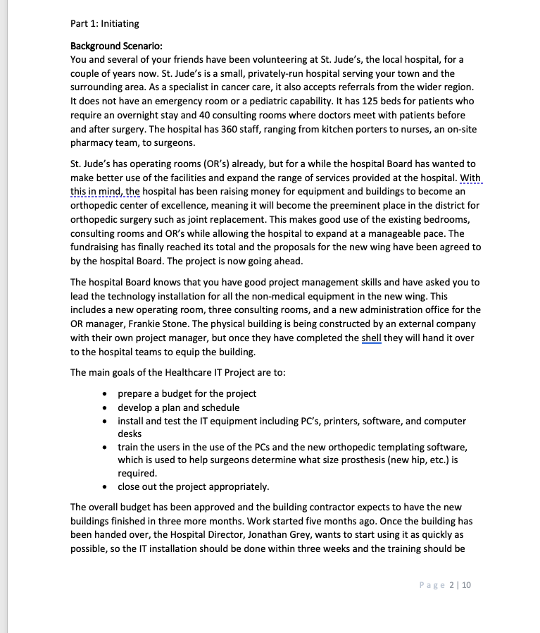 Assignment #1 Instructions: You are the project