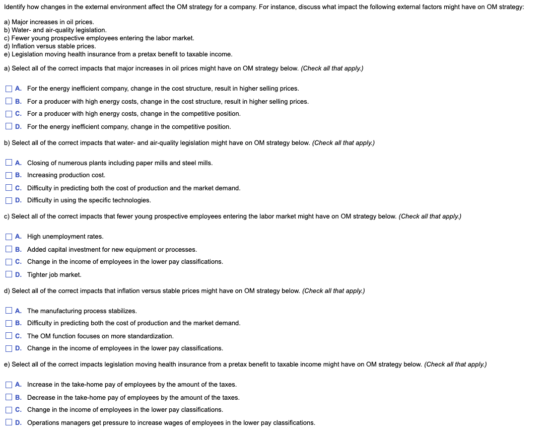 Identify how changes in the external environment