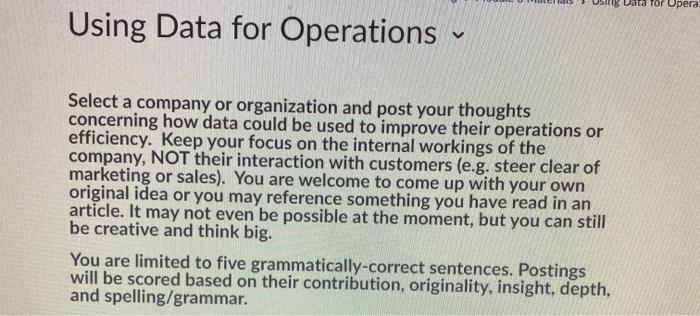 Data Tor Opera Using Data for Operations V Select