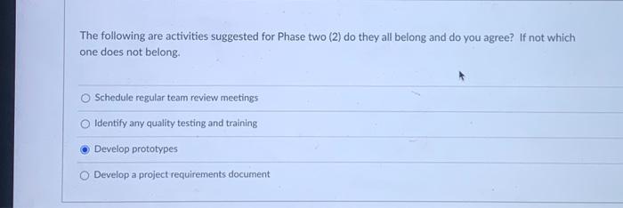 The following are activities suggested for Phase