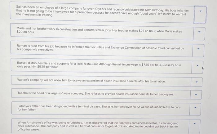 Sal has been an employee of a large company for