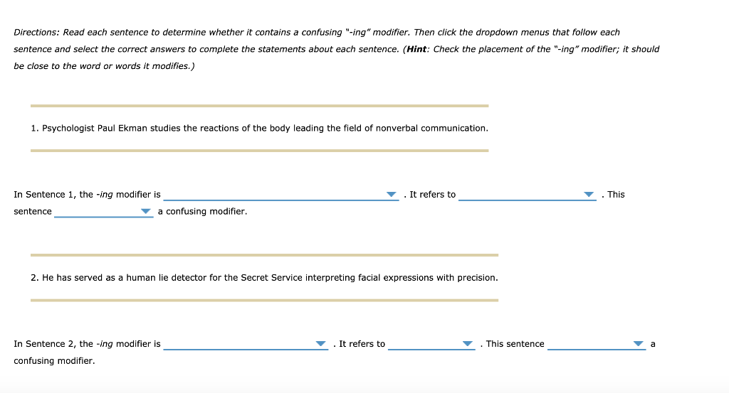 Directions: Read each sentence to determine