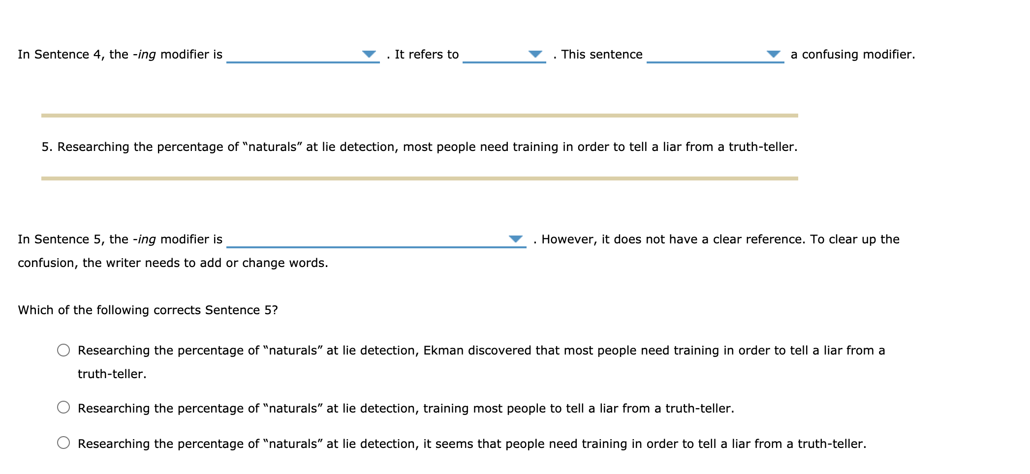 Directions: Read each sentence to determine