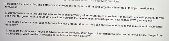 please answer questions one through four. and