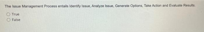 The issue Management Process entails Identify