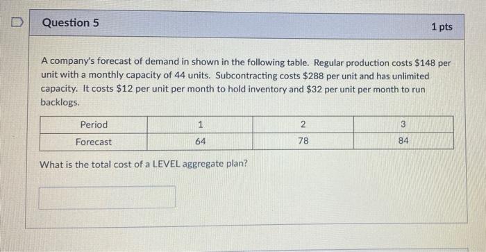 5. 6. 7. 8. Question 5 1 pts A company's forecast