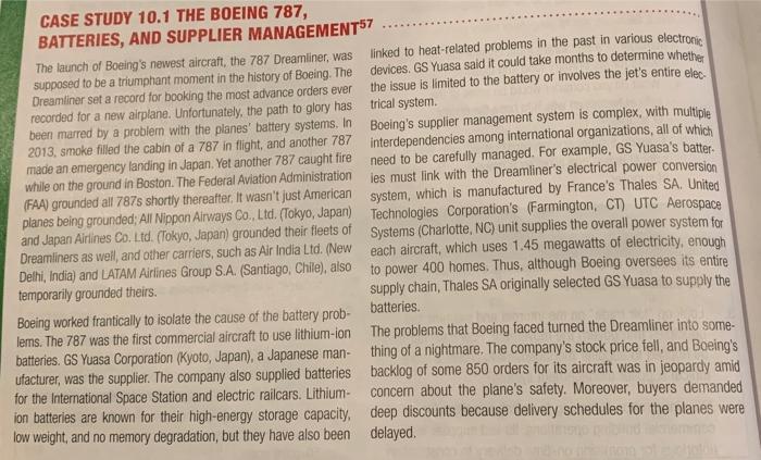 CASE STUDY 10.1 THE BOEING 787, BATTERIES, AND