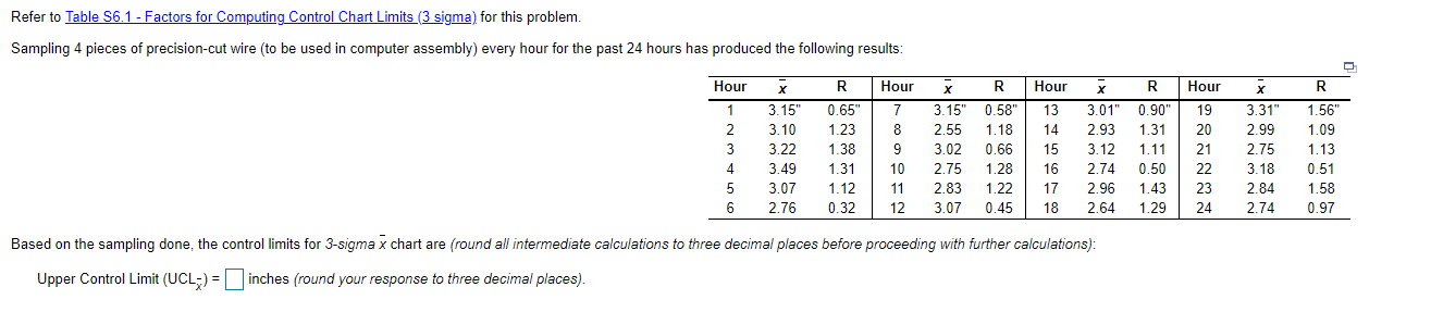 Refer to Table 56.1 - Factors for Computing