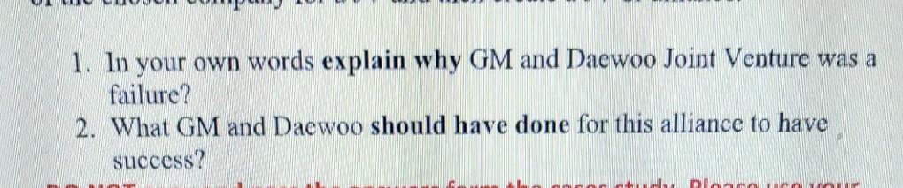 General Motors (GM) and Daewoo motors entered a