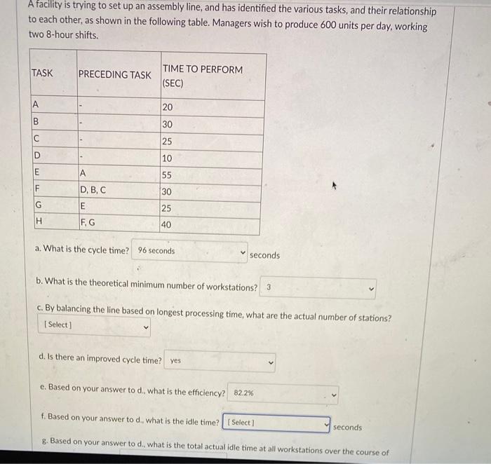 A facility is trying to set up an assembly line,
