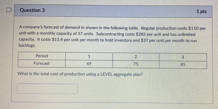 3. D Question 3 1 pts A company's forecast of