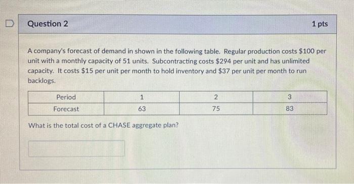 2. Question 2 1 pts A company's forecast of