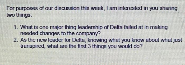 Discussion Case: Strategy and Culture at Delta