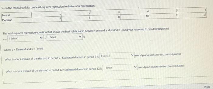 Given the following data use least squares