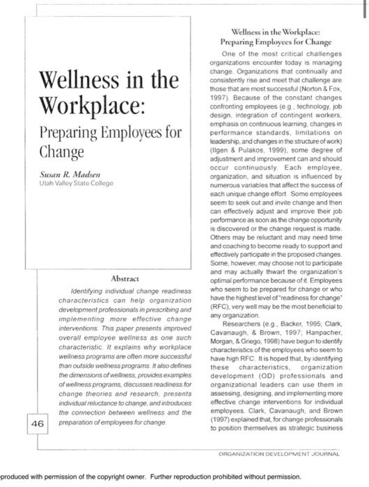 Read the Article provided on "wellness in the