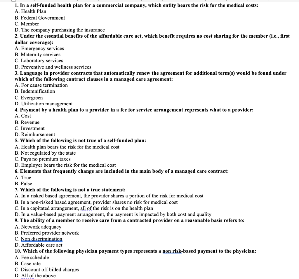 1. In a self-funded health plan for a commercial