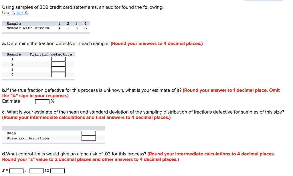 Using samples of 200 credit card statements, an