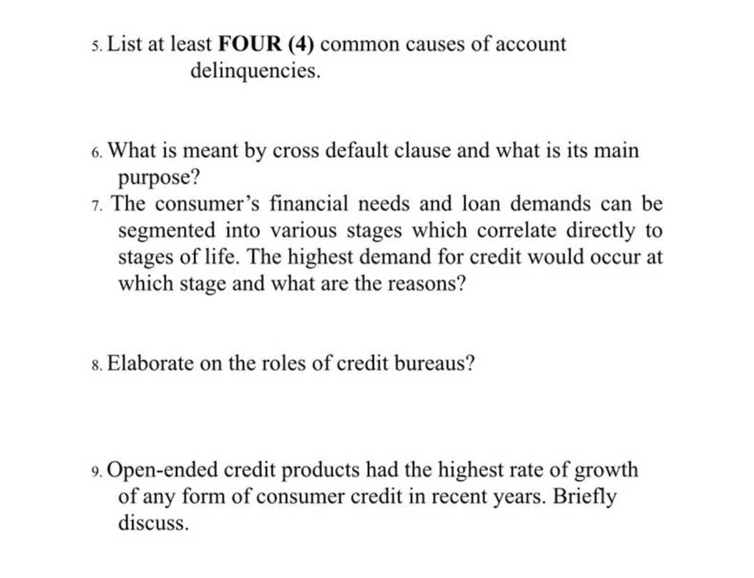 5. List at least FOUR (4) common causes of