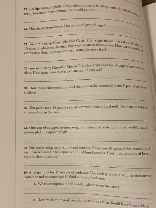 pls do even numbers 27. A recipe for chili yields