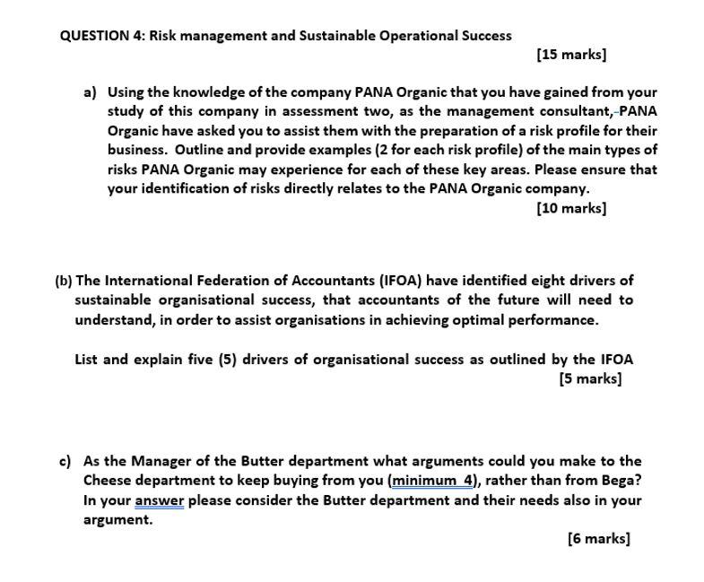 QUESTION 4: Risk management and Sustainable