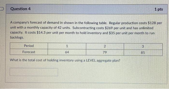 4. Question 4 1 pts A company's forecast of