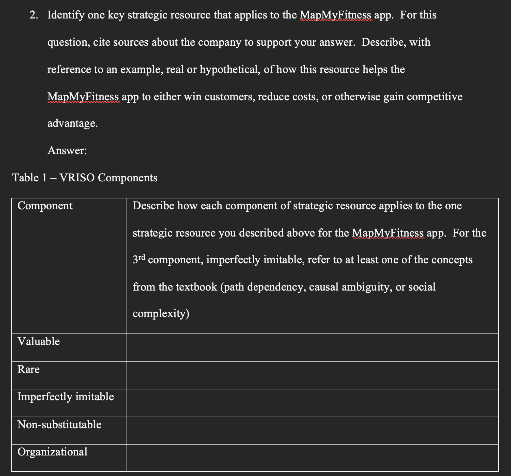 . 2. Identify one key strategic resource that