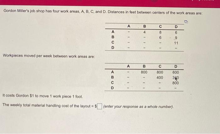 Gordon Miller's job shop has four work areas, A,