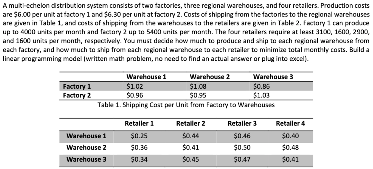 A multi-echelon distribution system consists of