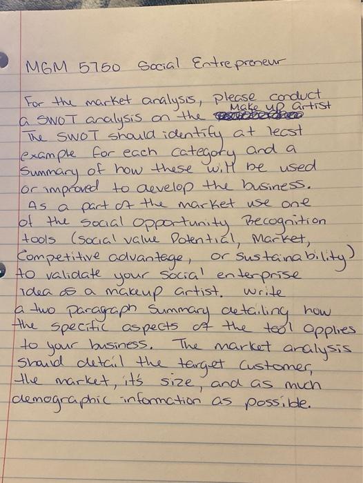 MGM 5750 Social Entrepreneur For the market