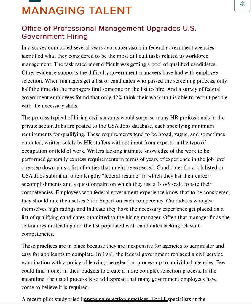 answer the two questions (1) MANAGING TALENT