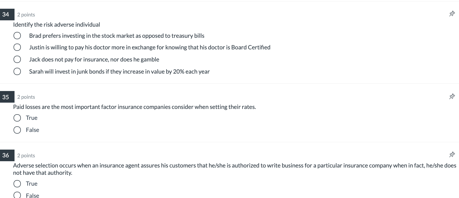 34 2 points Dil Identify the risk adverse