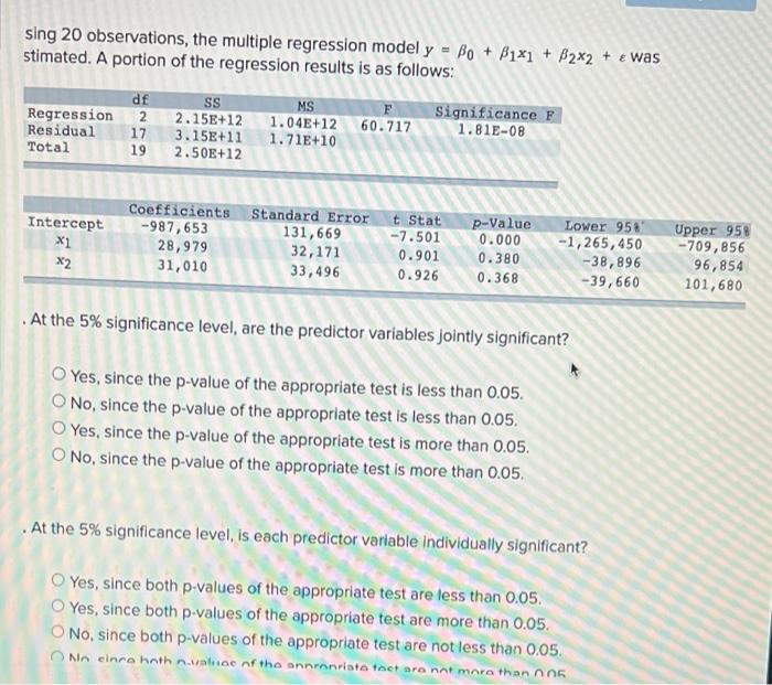 sing 20 observations, the multiple regression