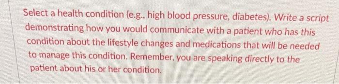 Select a health condition (e.g., high blood