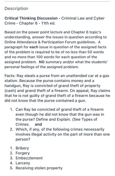 BUSINESS LAW Description Critical Thinking