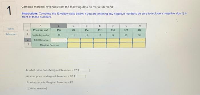 1 Compute marginal revenues from the following