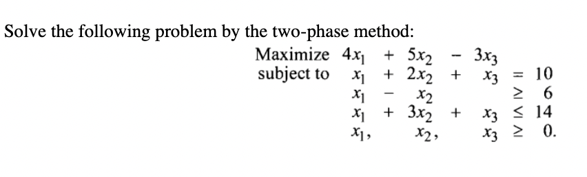 Solve the following problem by the two-phase