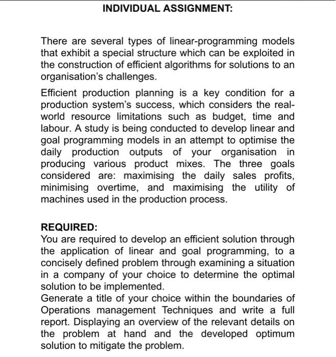 INDIVIDUAL ASSIGNMENT: There are several types of