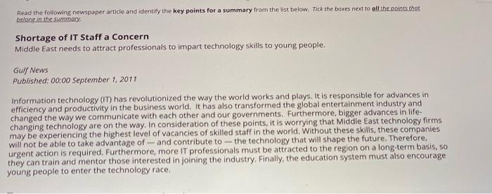 Read the following newspaper article and identify