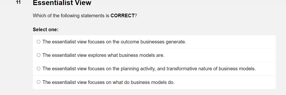 11 Essentialist View Which of the following