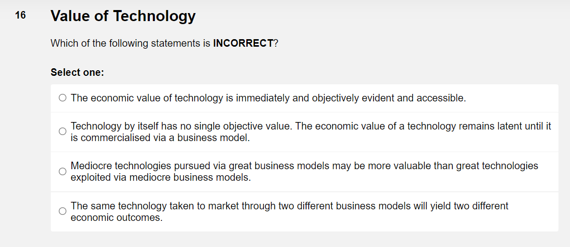 16 Value of Technology Which of the following