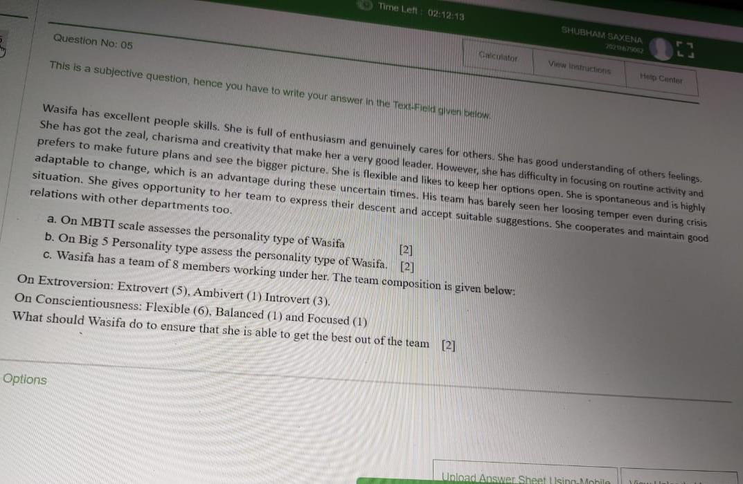 Time Left 02:12:13 SHUBHAM SAXENA Question No: 05