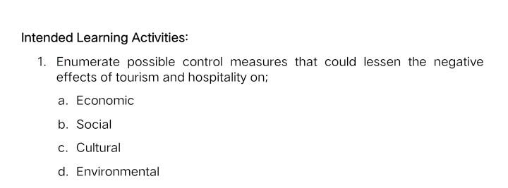 Intended Learning Activities: 1. Enumerate