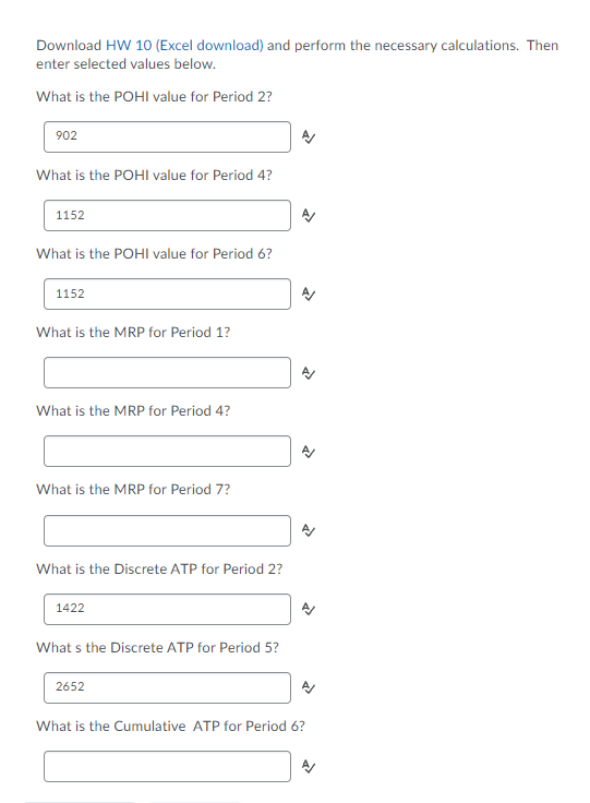Download HW 10 (Excel download) and perform the
