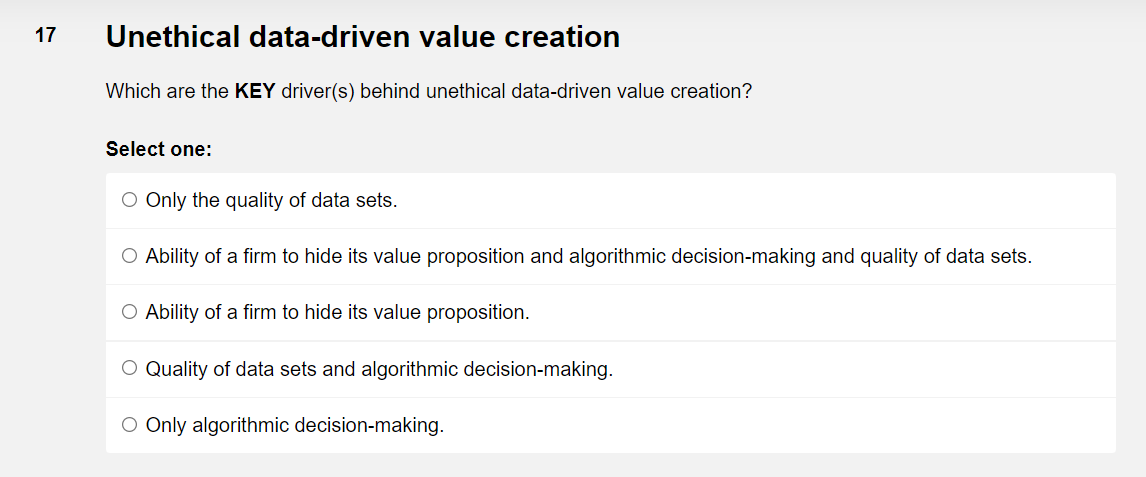 17 Unethical data-driven value creation Which are