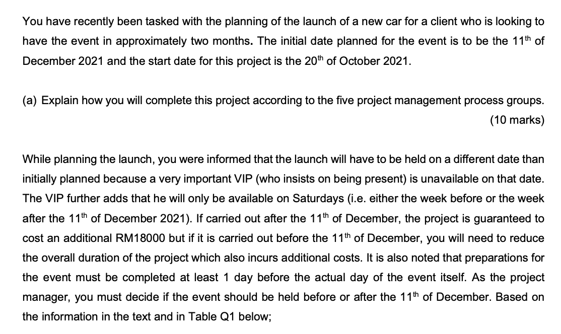 You have recently been tasked with the planning