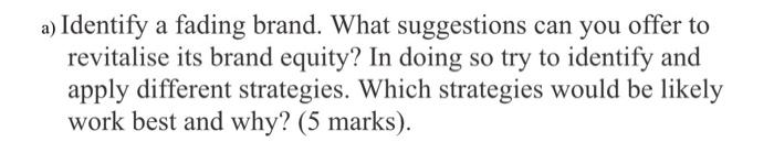 a) Identify a fading brand. What suggestions can
