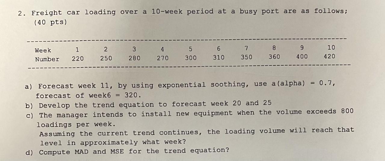 2. Freight car loading over a 10-week period at a