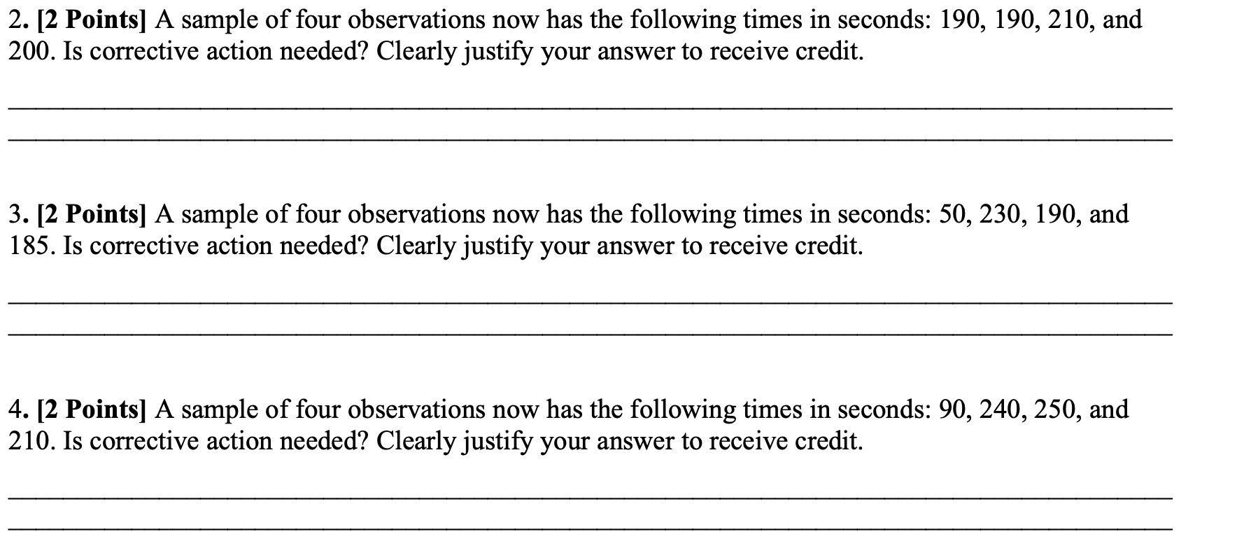 Questions #2, #3, #4 control limits for mean UCL
